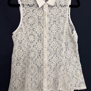 New Directions Ladie's see through white lace sleeveless blouse size large